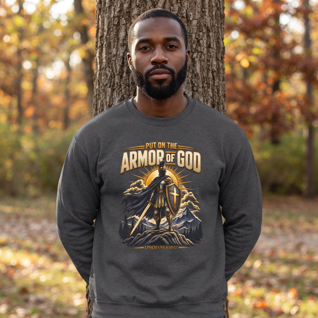 Armor of God Crewneck Sweatshirt – Christian Faith Graphic Pullover (Ephesians 6:11)