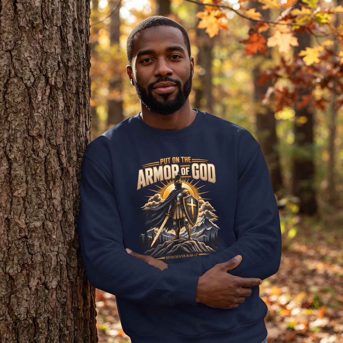 Armor of God Crewneck Sweatshirt – Christian Faith Graphic Pullover (Ephesians 6:11)