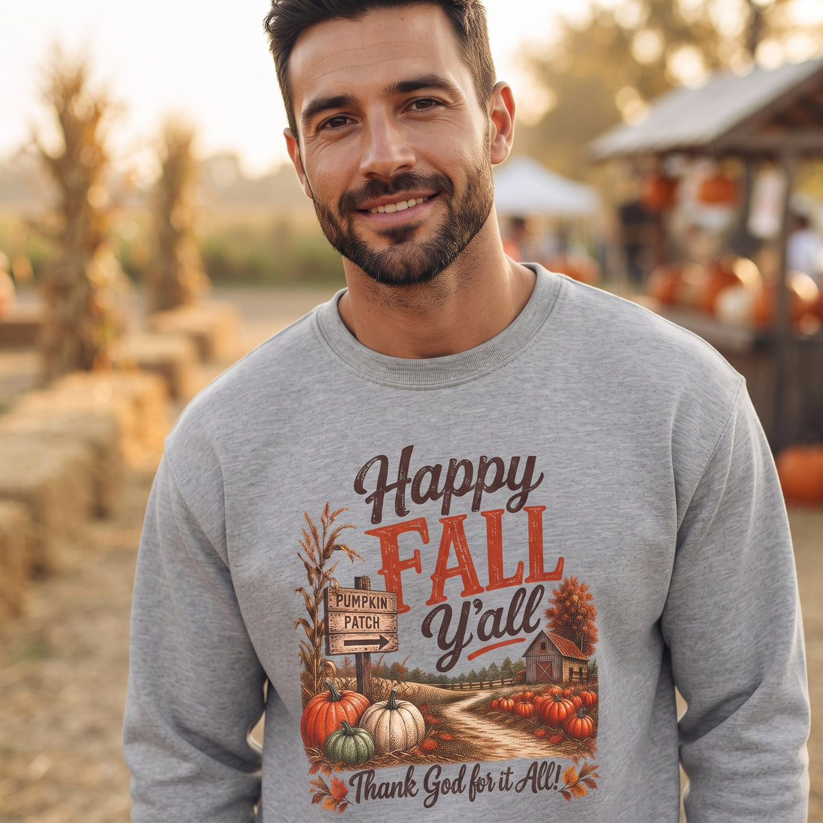 Happy Fall Y'all - Thank God for it all! Sweatshirt — Autumn/Thanksgiving Crewneck