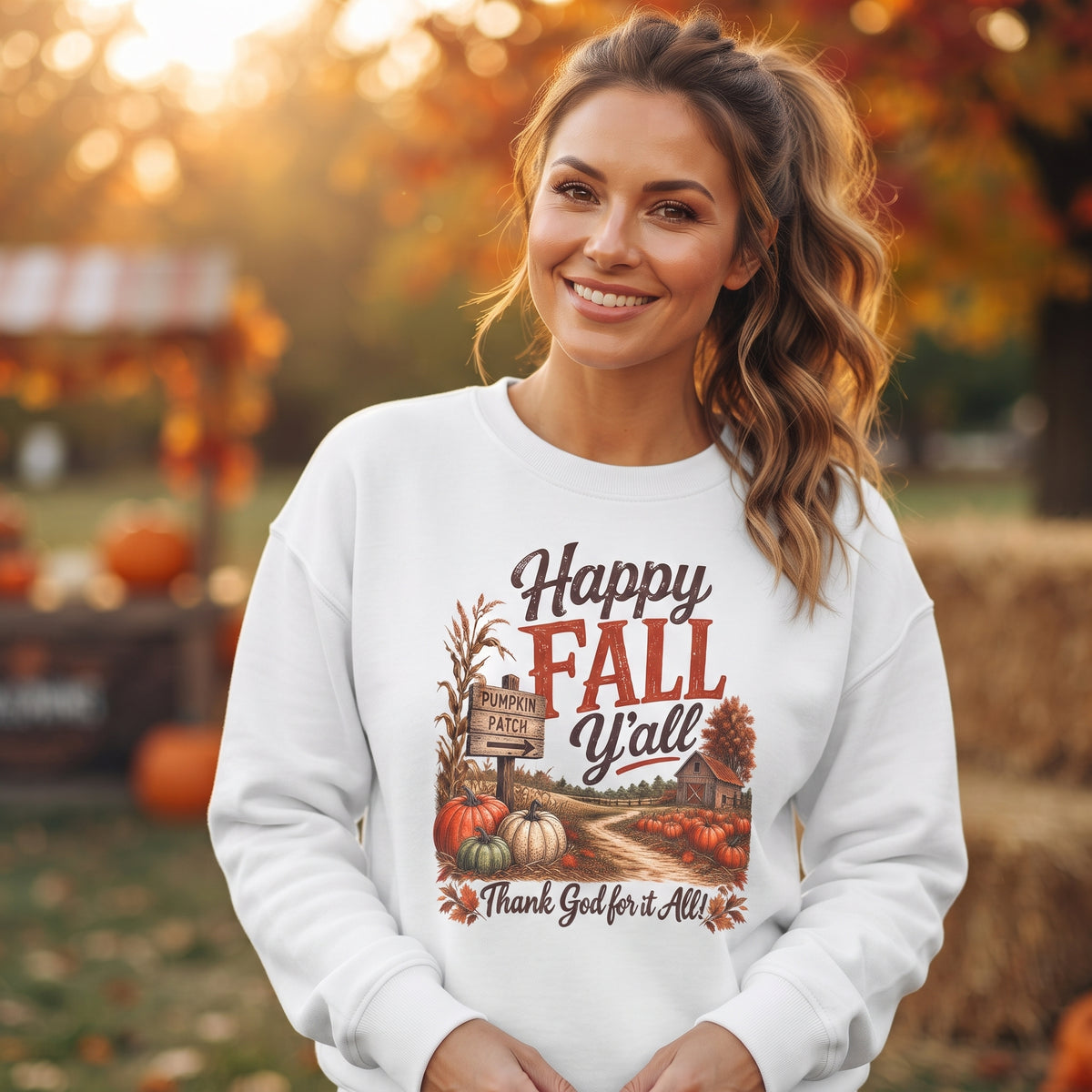 Happy Fall Y'all - Thank God for it all! Sweatshirt — Autumn/Thanksgiving Crewneck