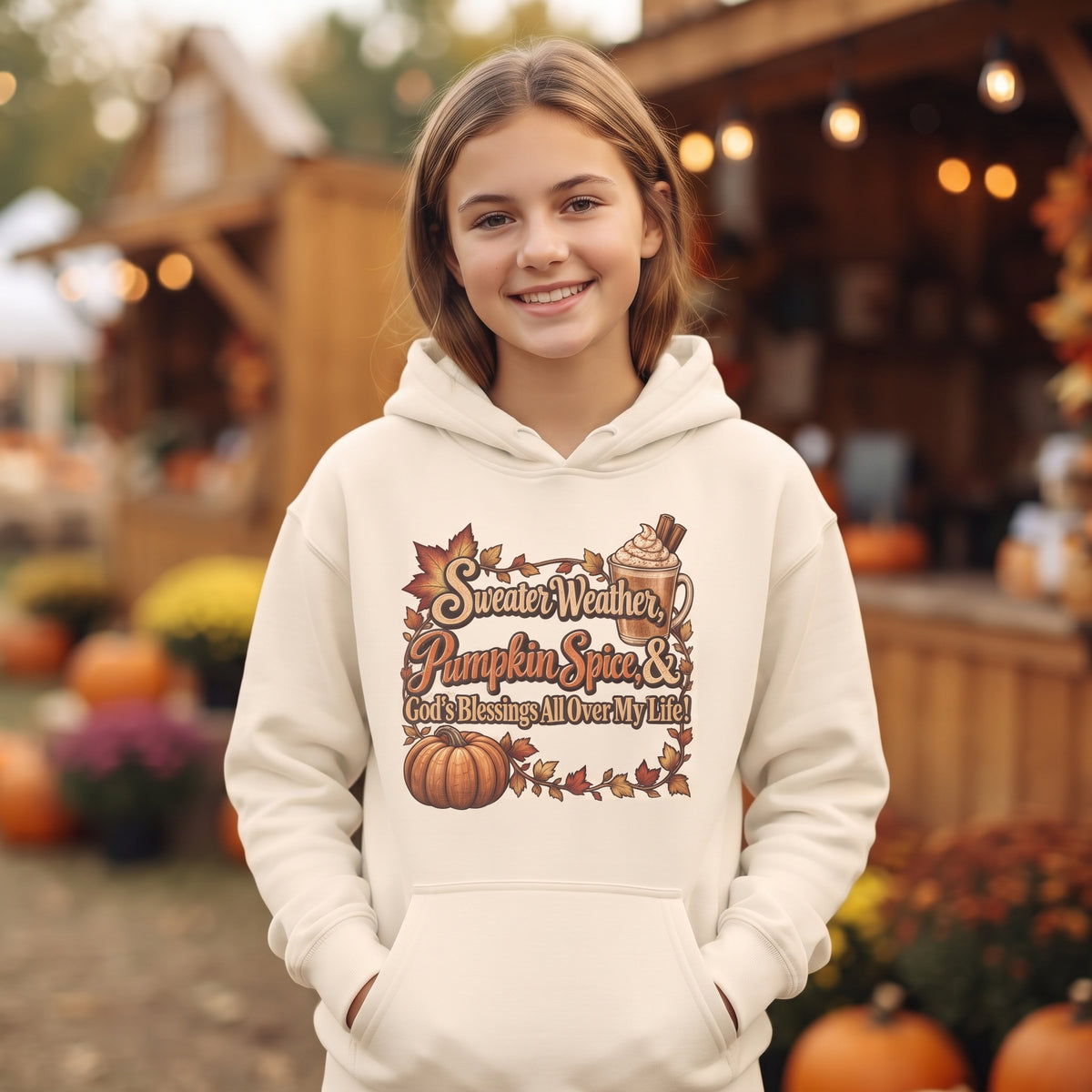 Sweater Weather, Pumpkin Spice & God's Blessings All Over My Life! - Adult Autumn Hoodie