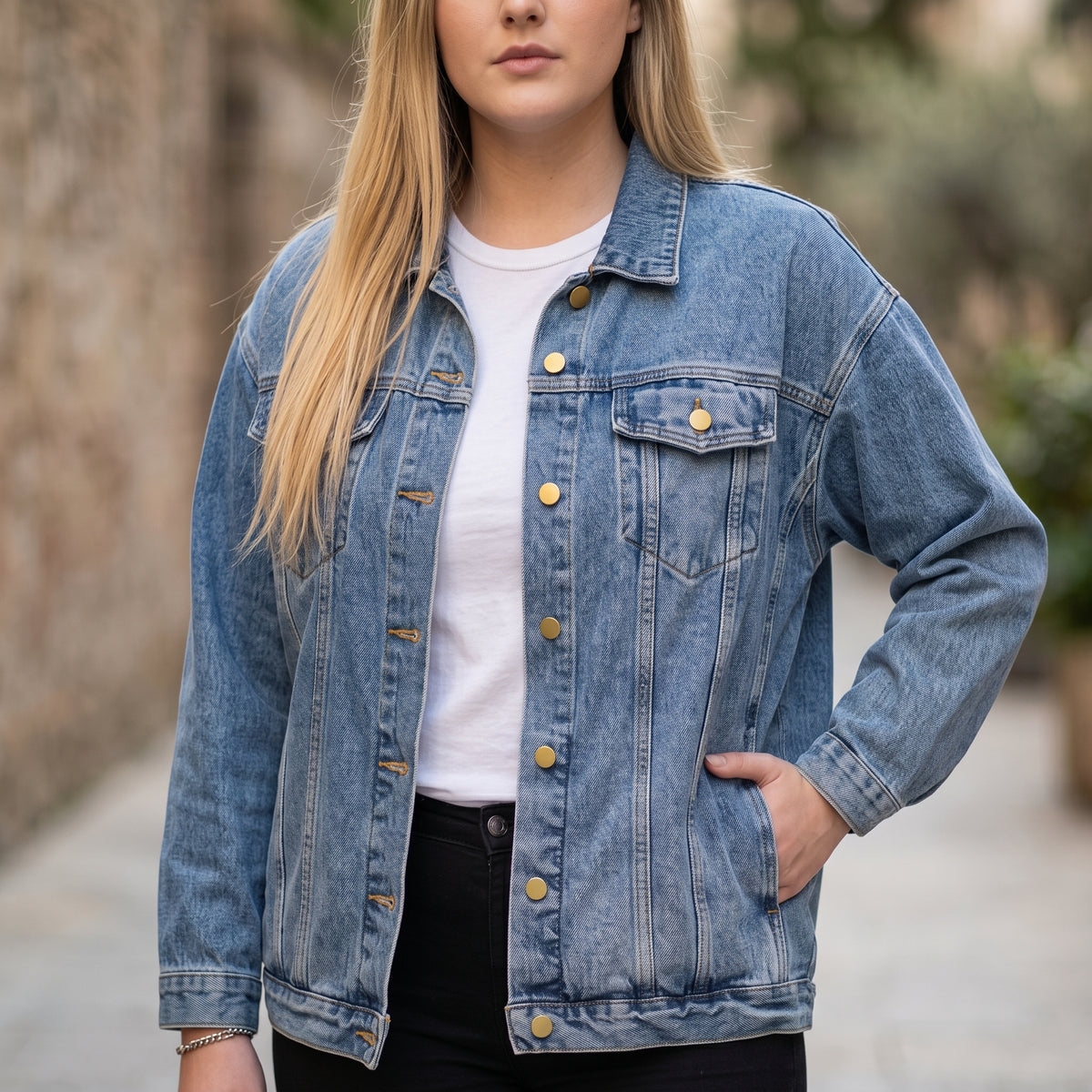 Women's Denim Jacket – 'Jesus - I Will Follow...' Faith Graphic Back Logo, Christian Spiritual Jacket
