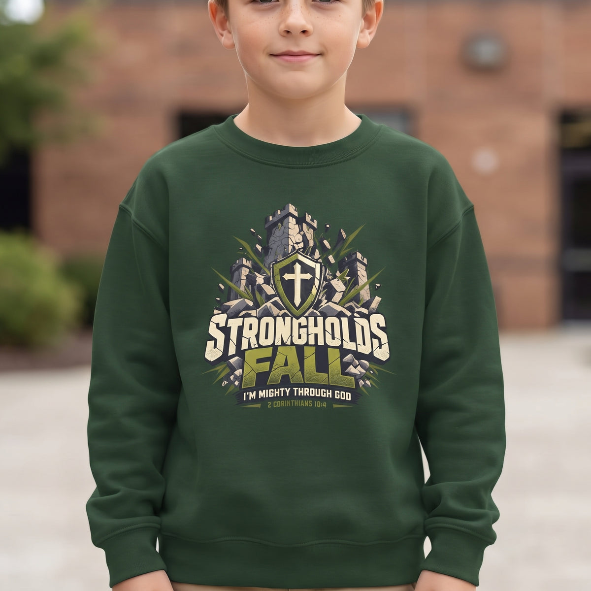 Youth - 'Strongholds Fall' Christian Adventure Graphic Crewneck Sweatshirt
