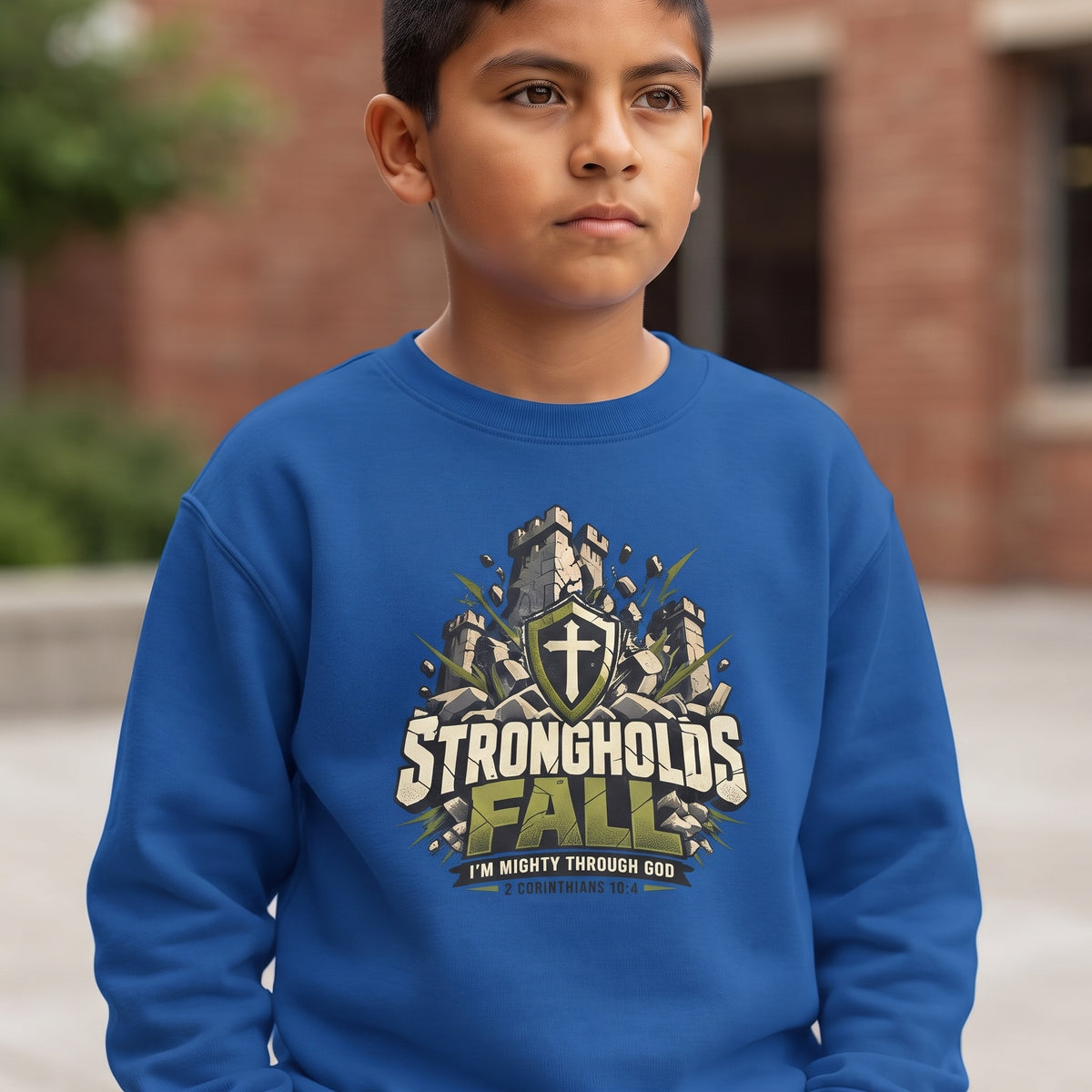 Youth - 'Strongholds Fall' Christian Adventure Graphic Crewneck Sweatshirt