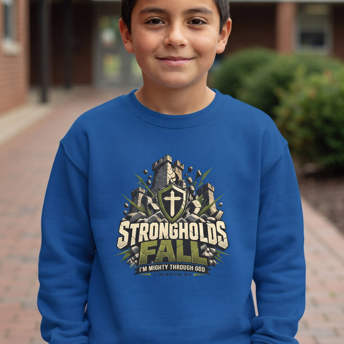 Youth - 'Strongholds Fall' Christian Adventure Graphic Crewneck Sweatshirt