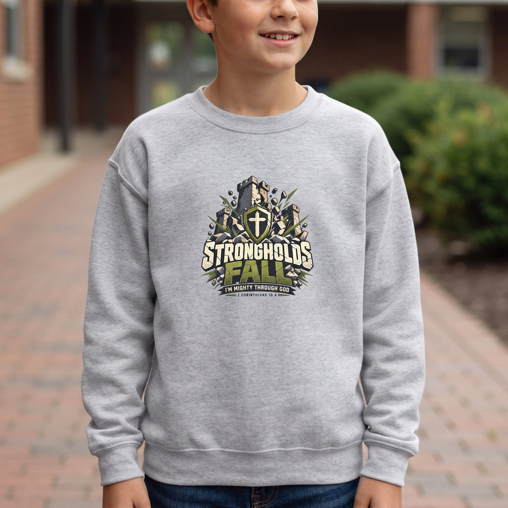 Youth - 'Strongholds Fall' Christian Adventure Graphic Crewneck Sweatshirt