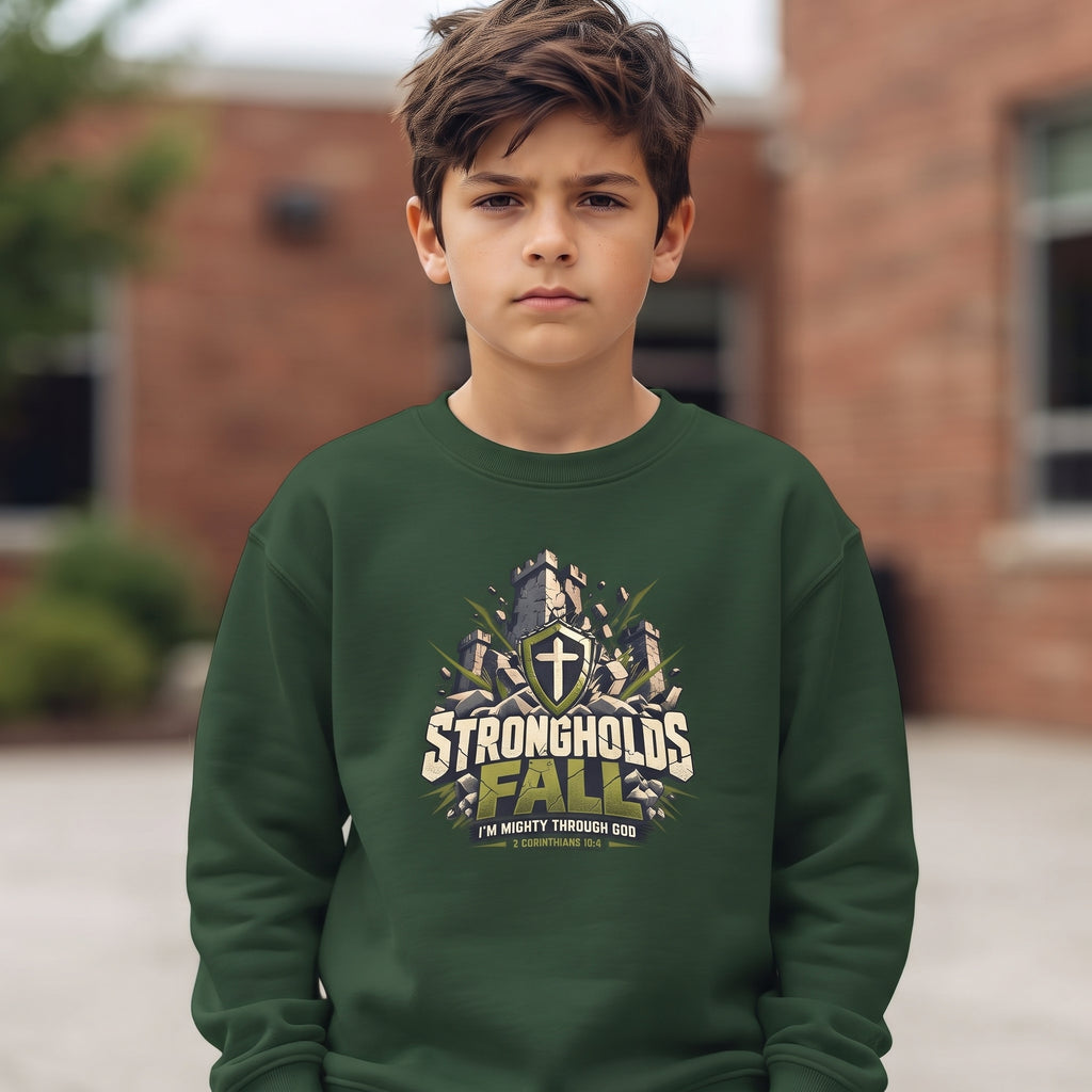 Youth - 'Strongholds Fall' Christian Adventure Graphic Crewneck Sweatshirt