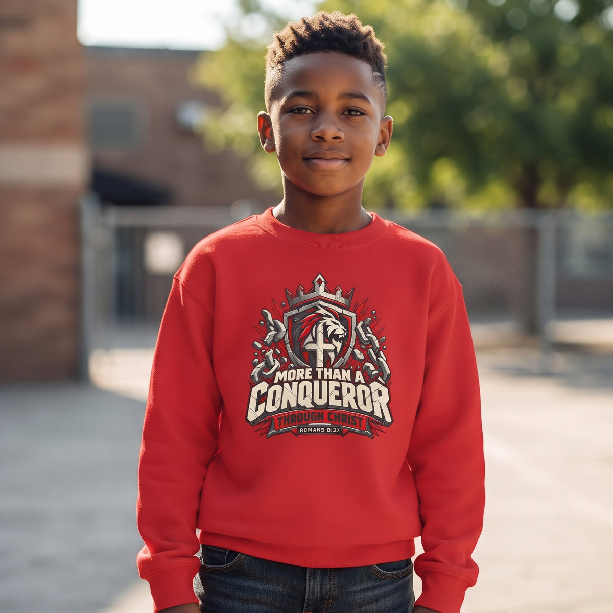 Youth - More Than a Conqueror - Graphic Crewneck Sweatshirt