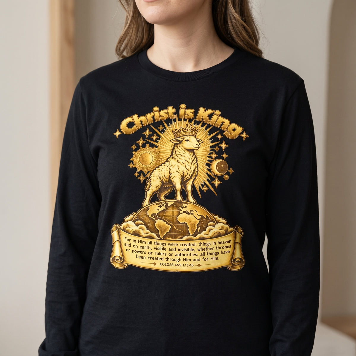 Christ Is King - Lamb Graphic Long Sleeve Tee - Christian Worship Shirt