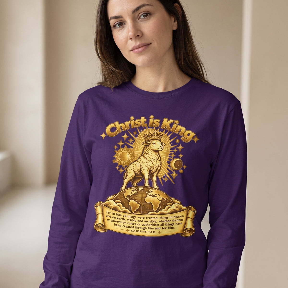 Christ Is King - Lamb Graphic Long Sleeve Tee - Christian Worship Shirt