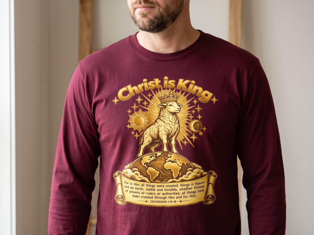 Christ Is King - Lamb Graphic Long Sleeve Tee - Christian Worship Shirt