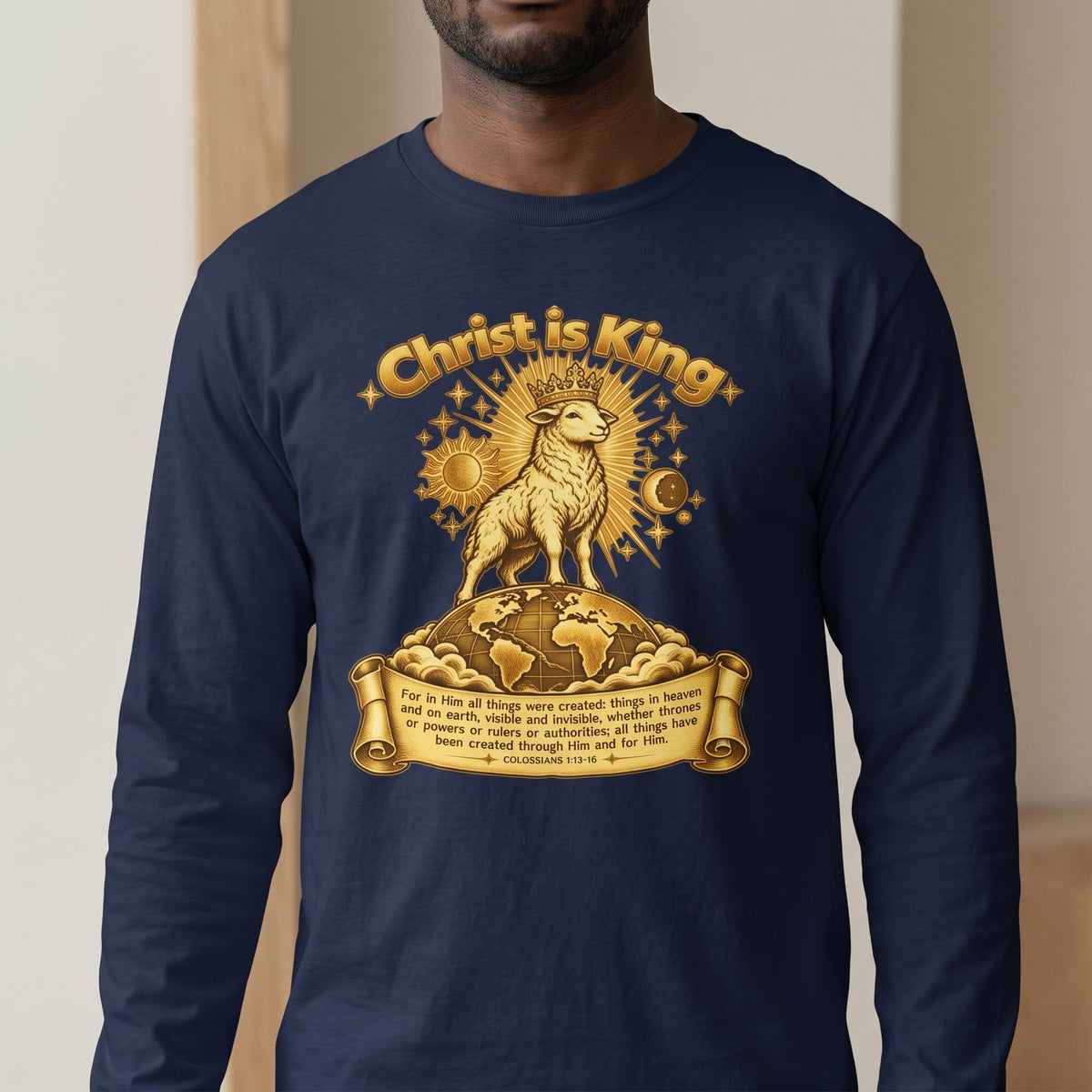 Christ Is King - Lamb Graphic Long Sleeve Tee - Christian Worship Shirt