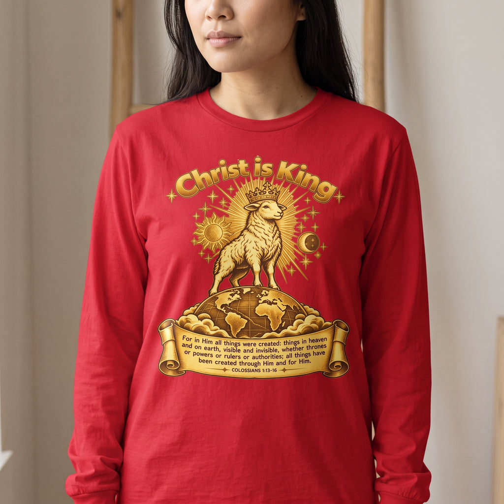 Christ Is King - Lamb Graphic Long Sleeve Tee - Christian Worship Shirt