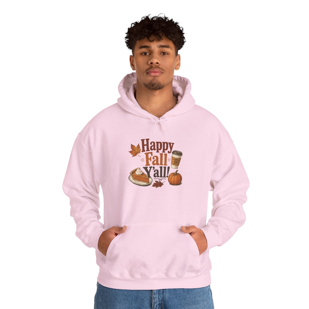 Adult Hoodie - Happy Fall Y'all" Pumpkin, Pie & Coffee - Autumn Sweatshirt