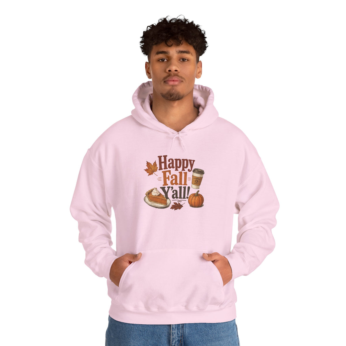Adult Hoodie - Happy Fall Y'all" Pumpkin, Pie & Coffee - Autumn Sweatshirt