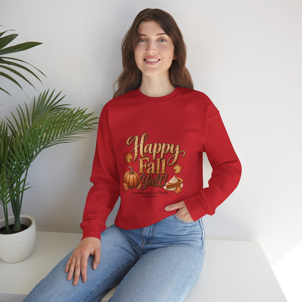 Happy Fall Y'all!  - Let's Gather and Give Thanks to the Lord Sweatshirt - Autumn Pumpkins & Leaves Crewneck