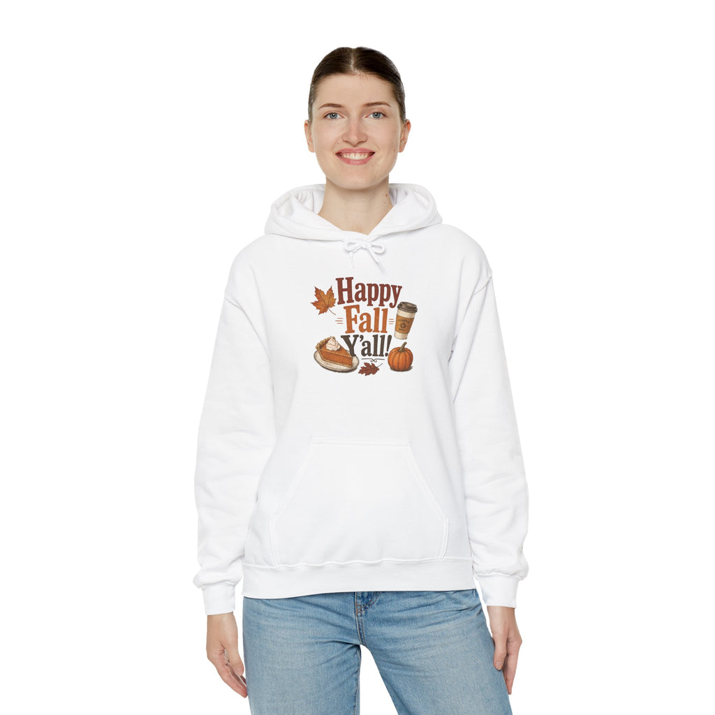 Adult Hoodie - Happy Fall Y'all" Pumpkin, Pie & Coffee - Autumn Sweatshirt