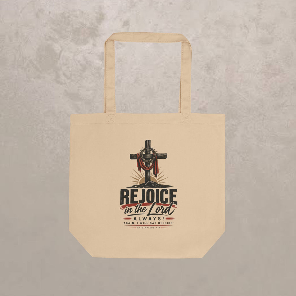 Rejoice in the Lord Tote Bag — Christian Cross Faith Canvas Eco Tote