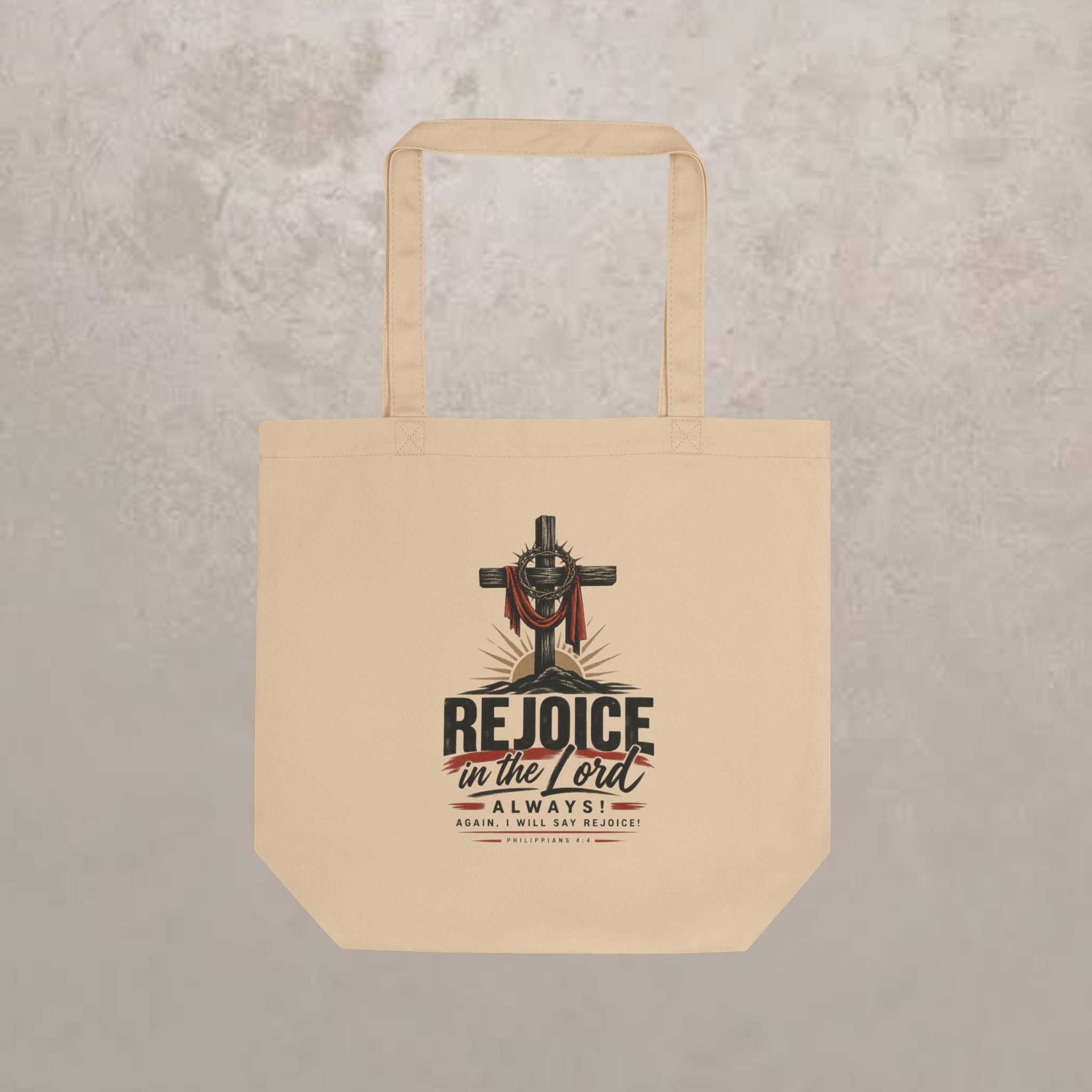 Rejoice in the Lord Tote Bag — Christian Cross Faith Canvas Eco Tote