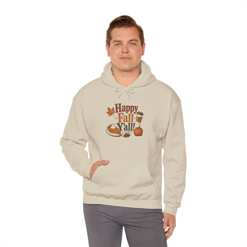 Adult Hoodie - Happy Fall Y'all" Pumpkin, Pie & Coffee - Autumn Sweatshirt