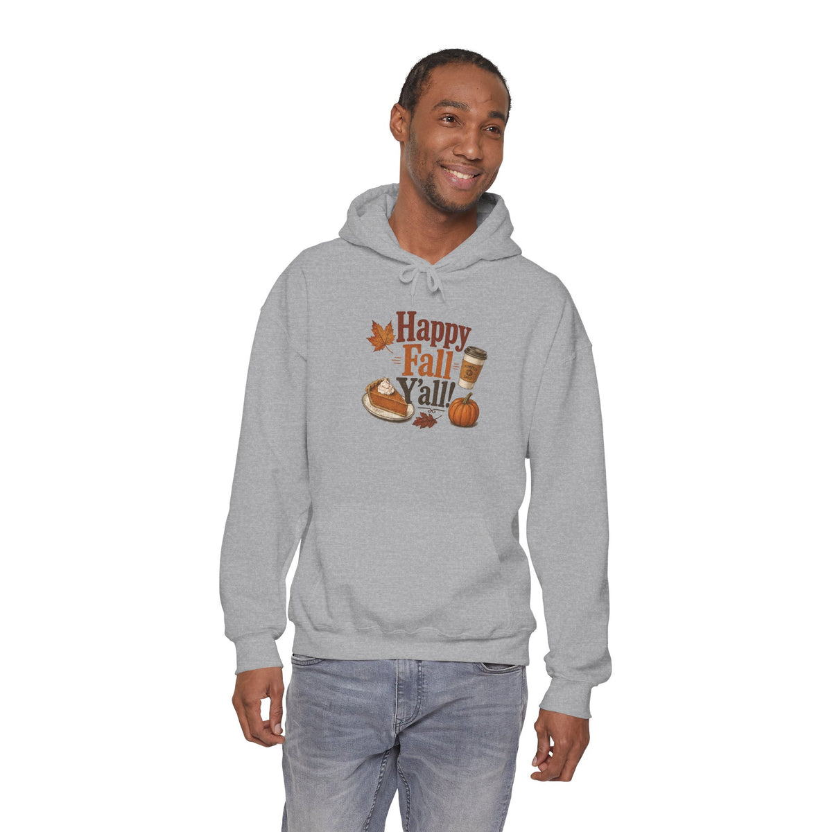 Adult Hoodie - Happy Fall Y'all" Pumpkin, Pie & Coffee - Autumn Sweatshirt
