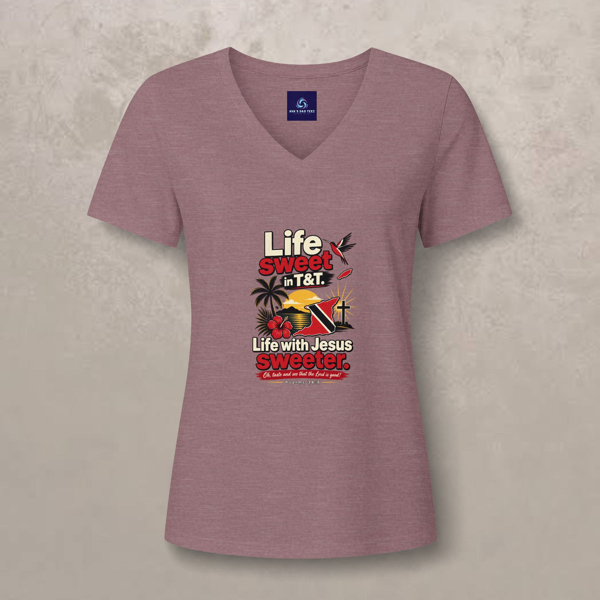 Life Sweet in T&T - Life with Jesus Sweeter - Trinidad Graphic V-Neck Tee