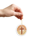 Ceramic Cross Ornament with Radiant Sunburst Design - with Gift Packaging
