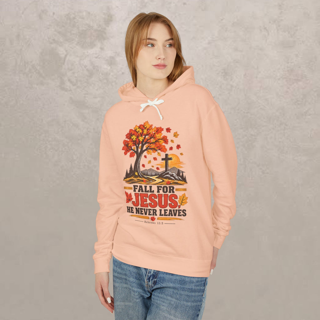 Fall for Jesus Hoodie — He Never Leaves - Autumn Christian Sweatshirt