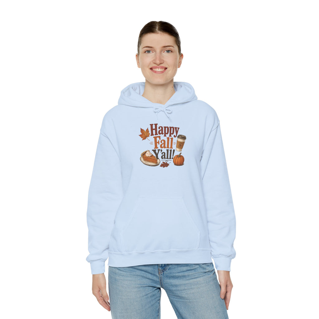 Adult Hoodie - Happy Fall Y'all" Pumpkin, Pie & Coffee - Autumn Sweatshirt