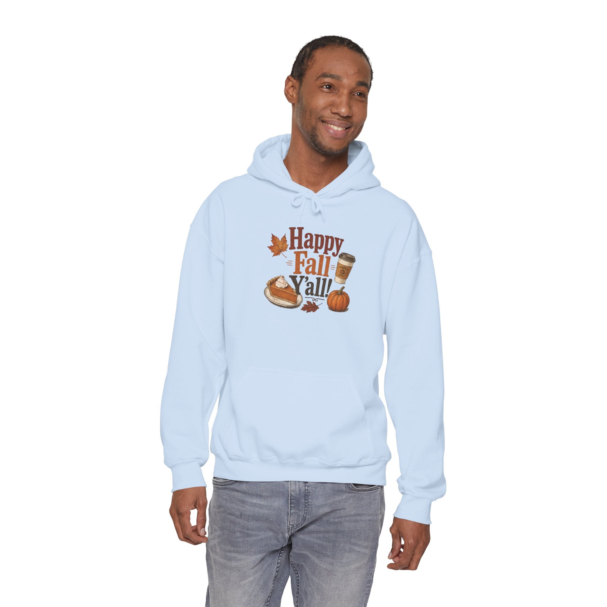 Adult Hoodie - Happy Fall Y'all" Pumpkin, Pie & Coffee - Autumn Sweatshirt