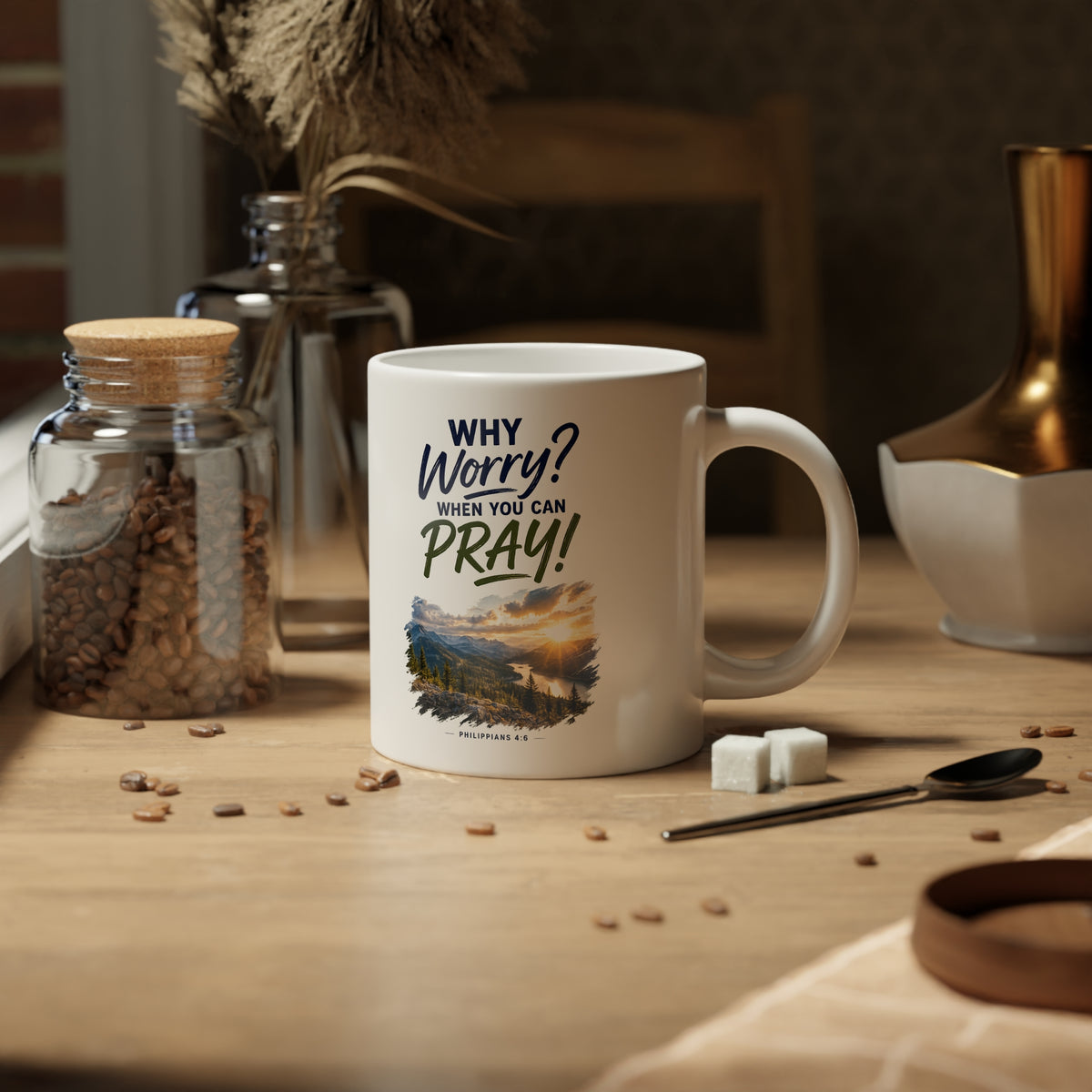 20oz Jumbo Mug – Why Worry - Pray Mountains Coffee Cup