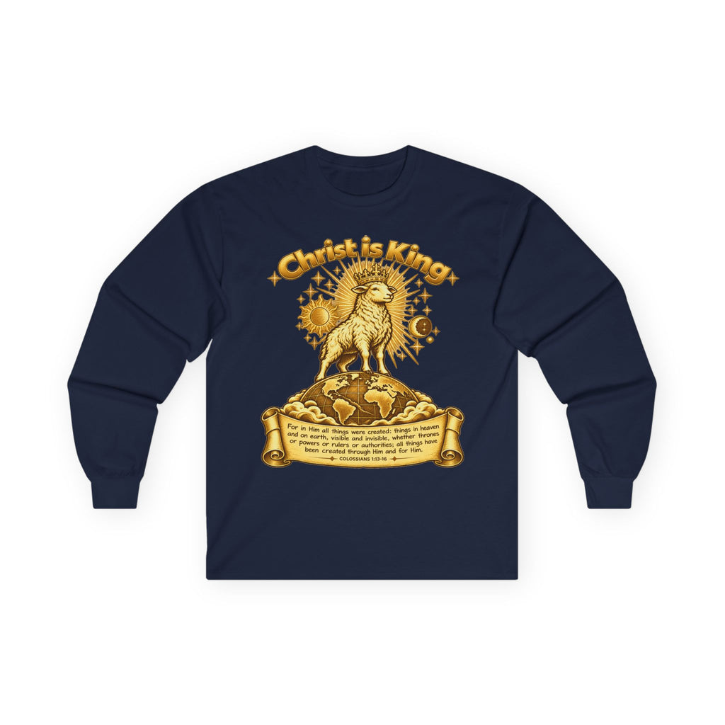 Christ Is King - Lamb Graphic Long Sleeve Tee - Christian Worship Shirt