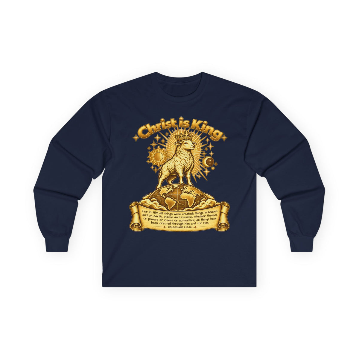 Christ Is King - Lamb Graphic Long Sleeve Tee - Christian Worship Shirt