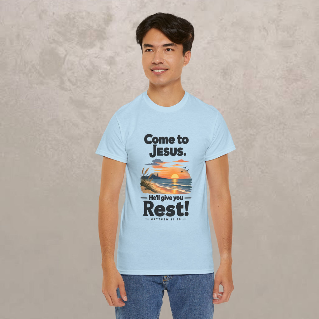 Come to Jesus, He'll Give You Rest — Christian Faith Graphic Unisex Tee