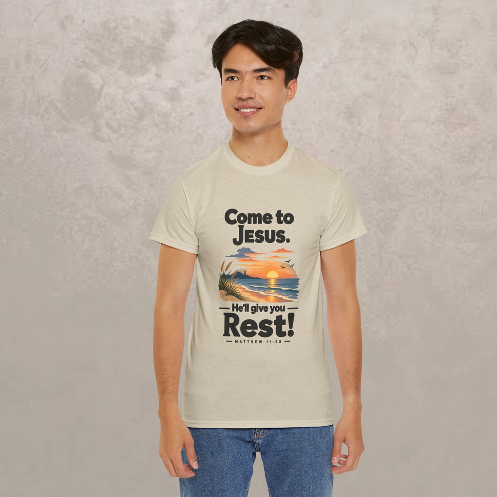 Come to Jesus, He'll Give You Rest — Christian Faith Graphic Unisex Tee