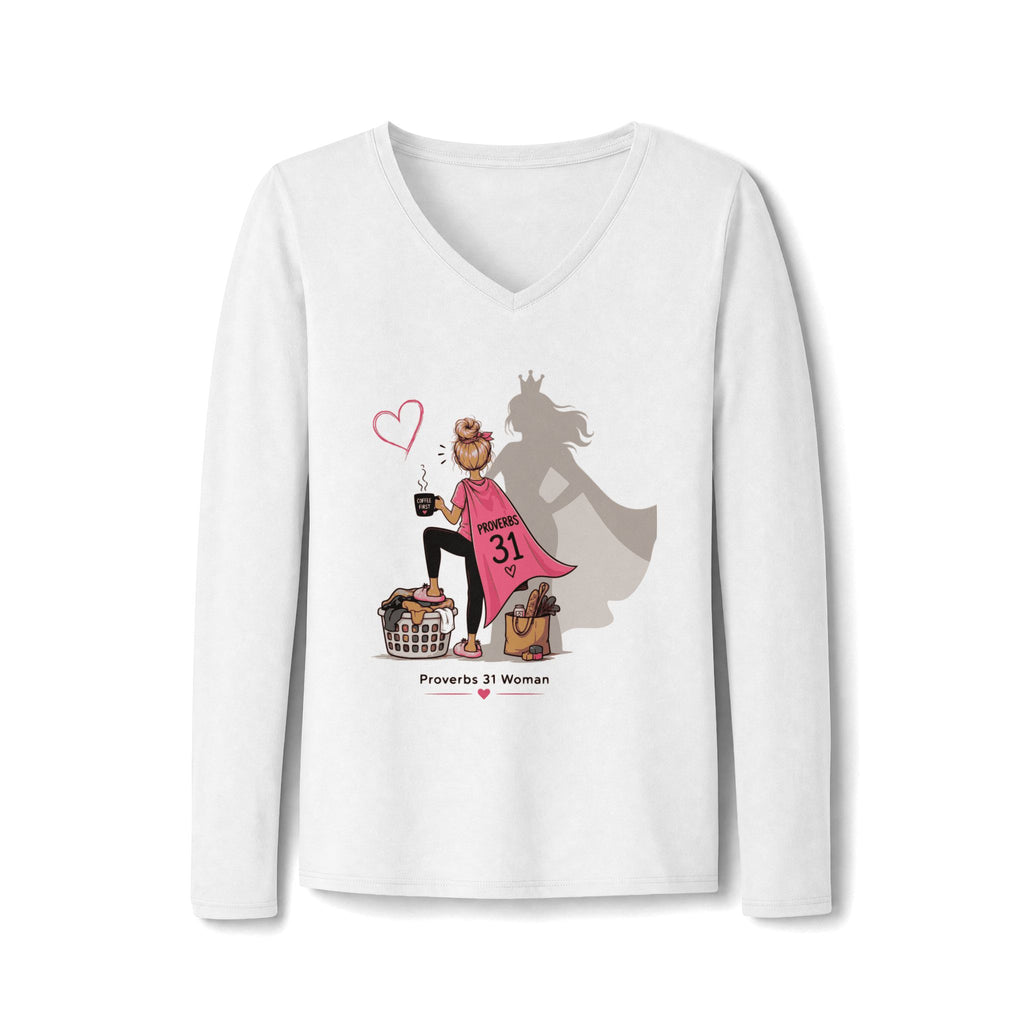 Proverbs 31 Woman V-Neck Long Sleeve Tee - Blonde