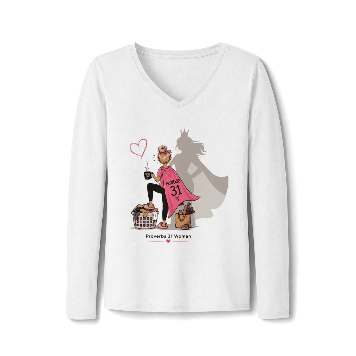 Proverbs 31 Woman V-Neck Long Sleeve Tee - Blonde