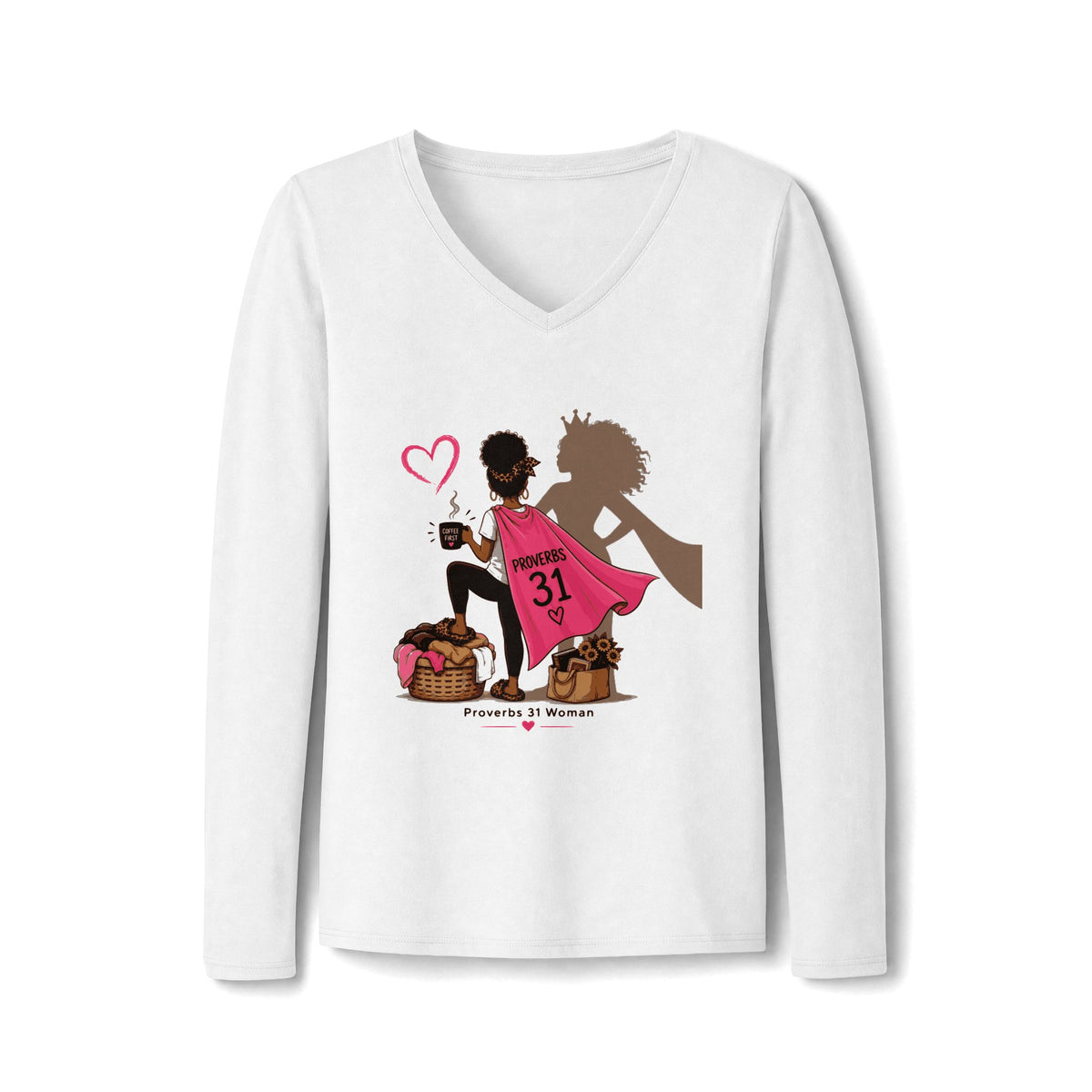 Proverbs 31 Woman V-Neck Long Sleeve Tee - Black