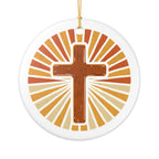Ceramic Cross Ornament with Radiant Sunburst Design - with Gift Packaging