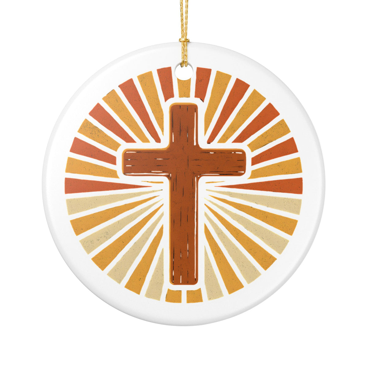 Ceramic Cross Ornament with Radiant Sunburst Design - with Gift Packaging