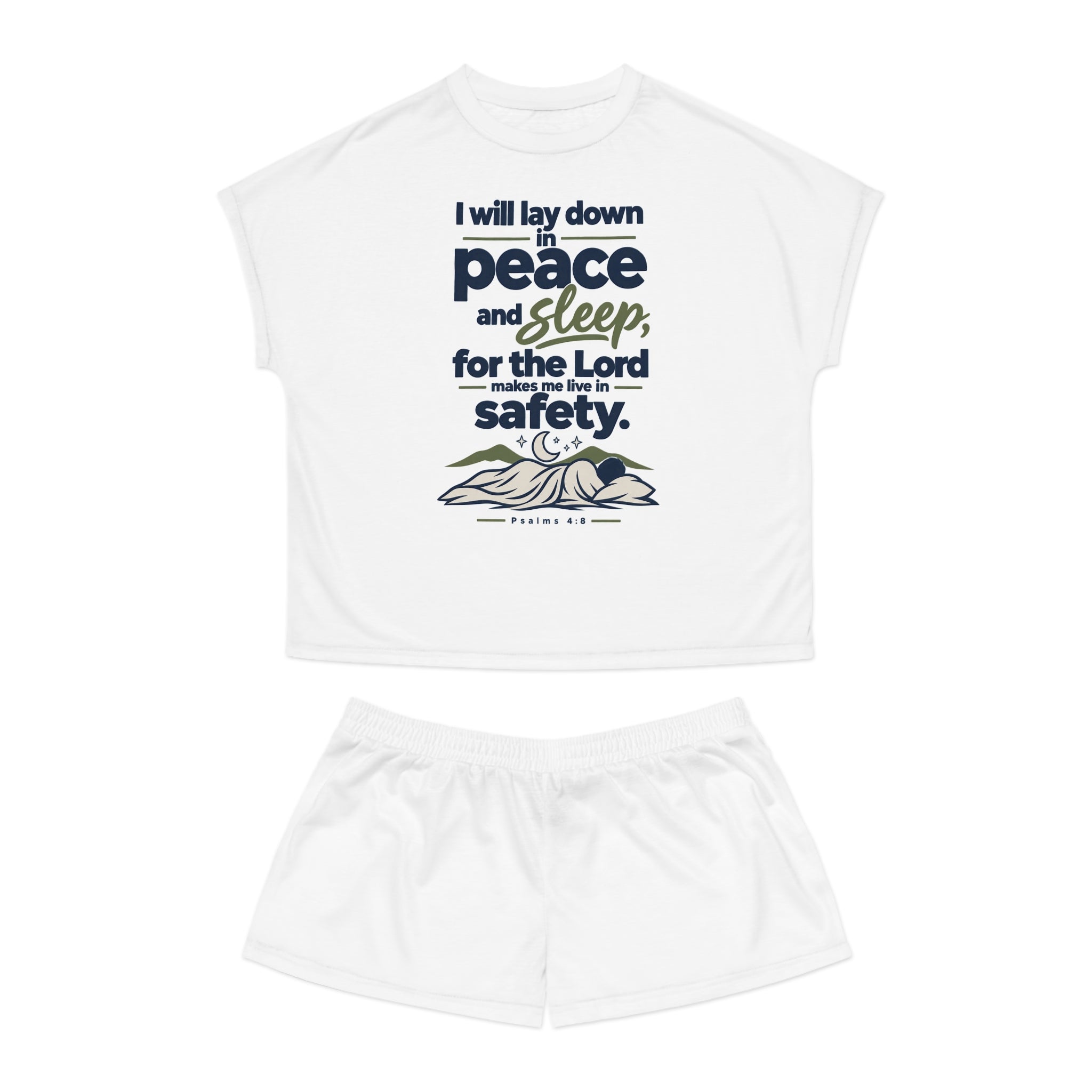 Women’s Pajama Set — “I Will Lay Down in Peace and Sleep” Bible Verse Sleepwear