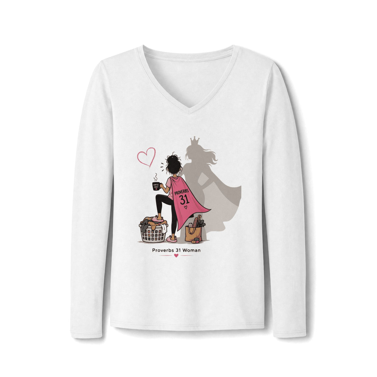 Proverbs 31 Woman V-Neck Long Sleeve Tee - Brunette