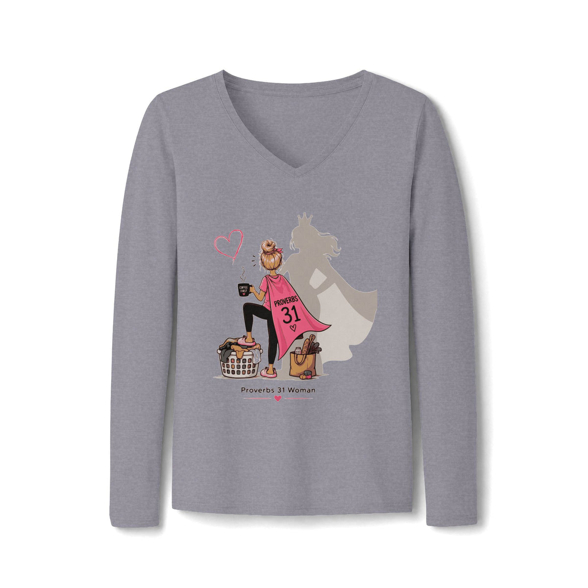 Proverbs 31 Woman V-Neck Long Sleeve Tee - Blonde