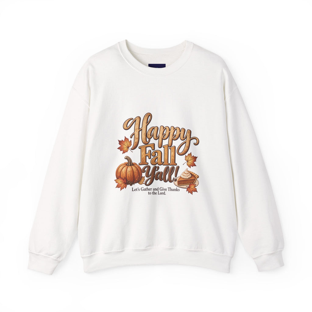 Happy Fall Y'all!  - Let's Gather and Give Thanks to the Lord Sweatshirt - Autumn Pumpkins & Leaves Crewneck