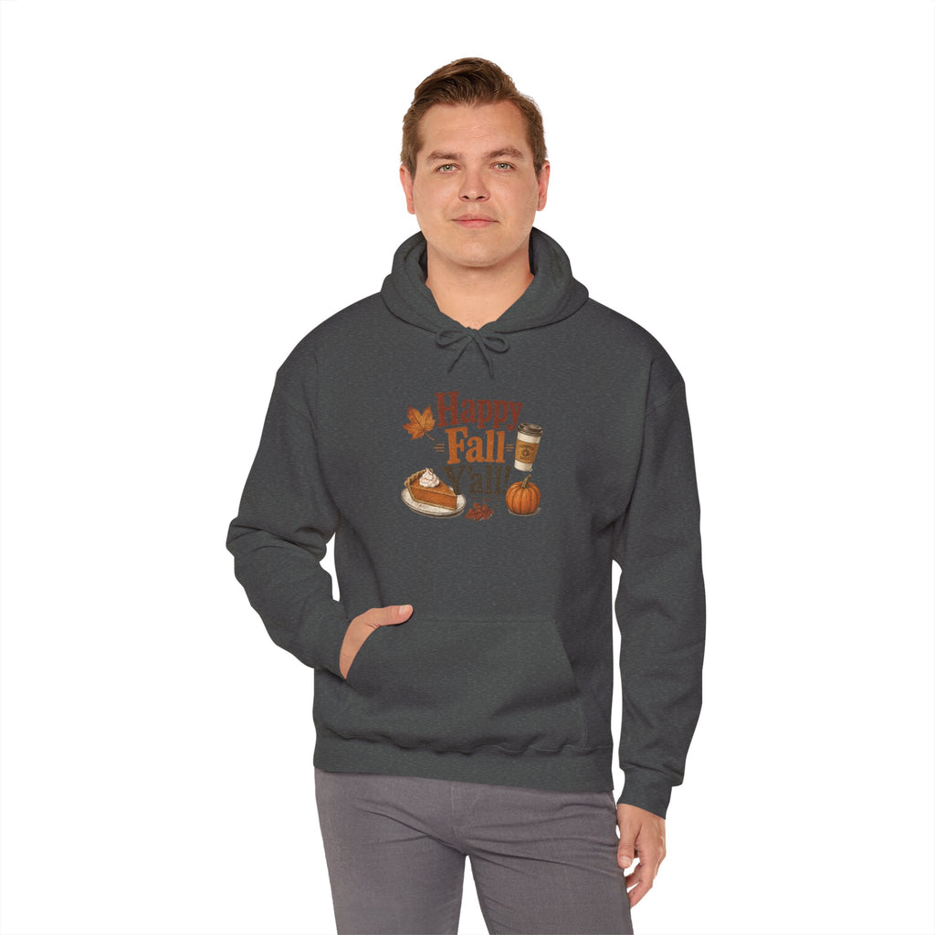 Adult Hoodie - Happy Fall Y'all" Pumpkin, Pie & Coffee - Autumn Sweatshirt