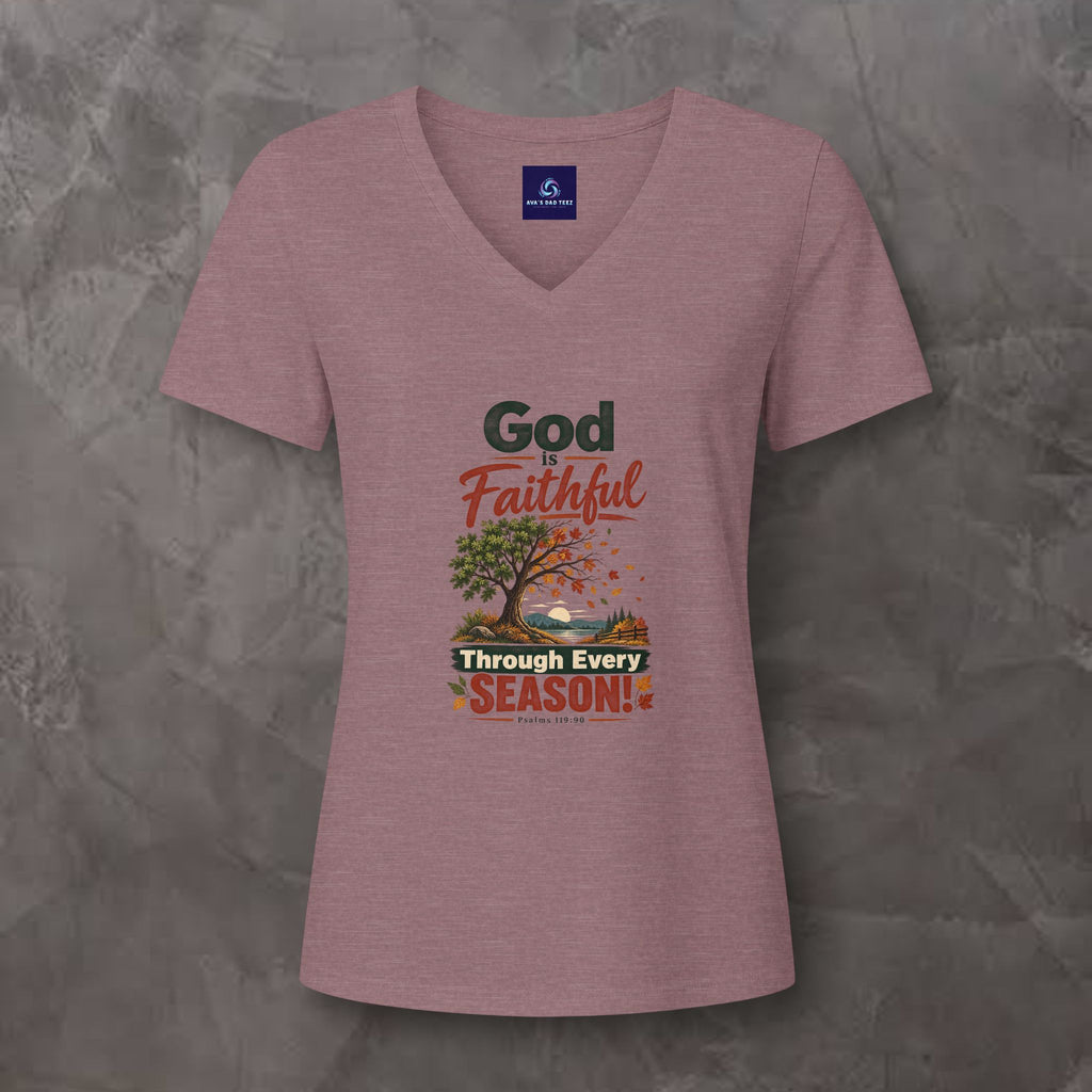 God is Faithful Through Every Season - Women's V-Neck Tee