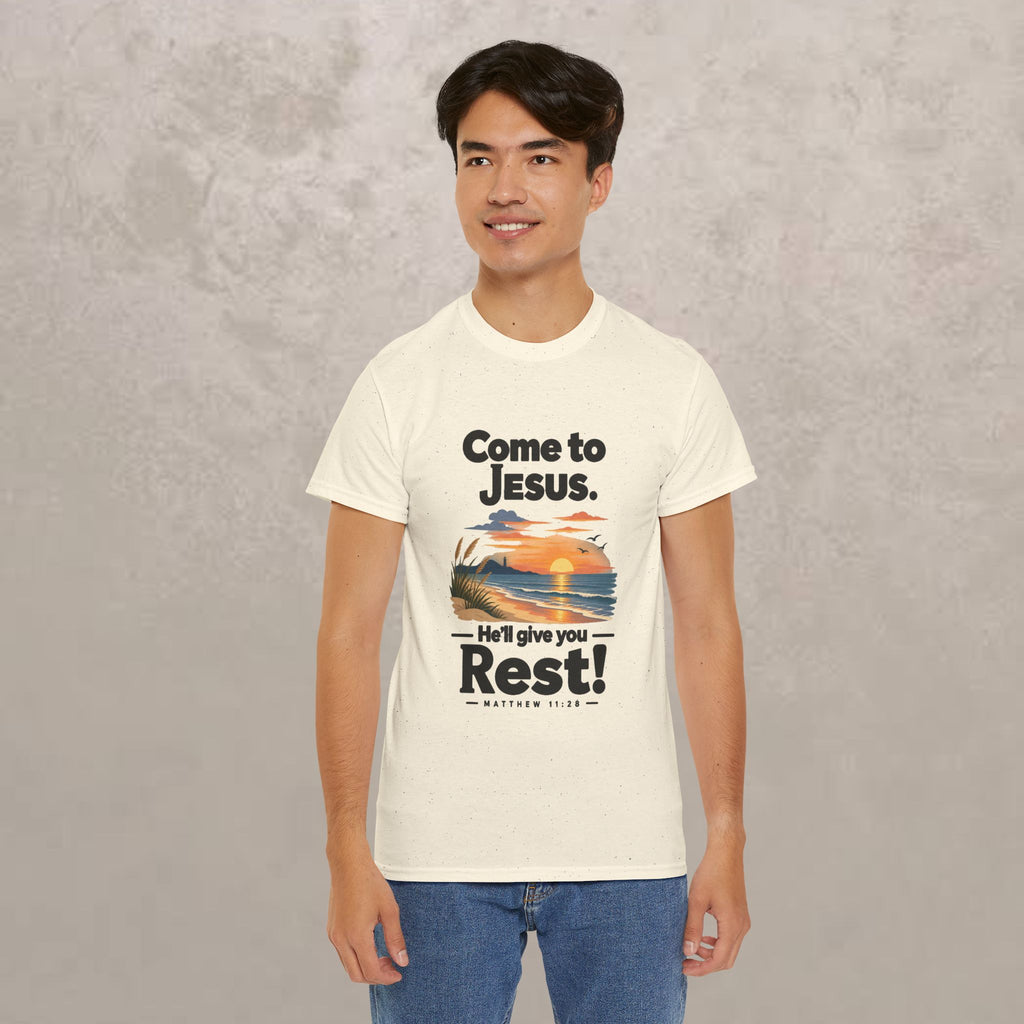 Come to Jesus, He'll Give You Rest — Christian Faith Graphic Unisex Tee