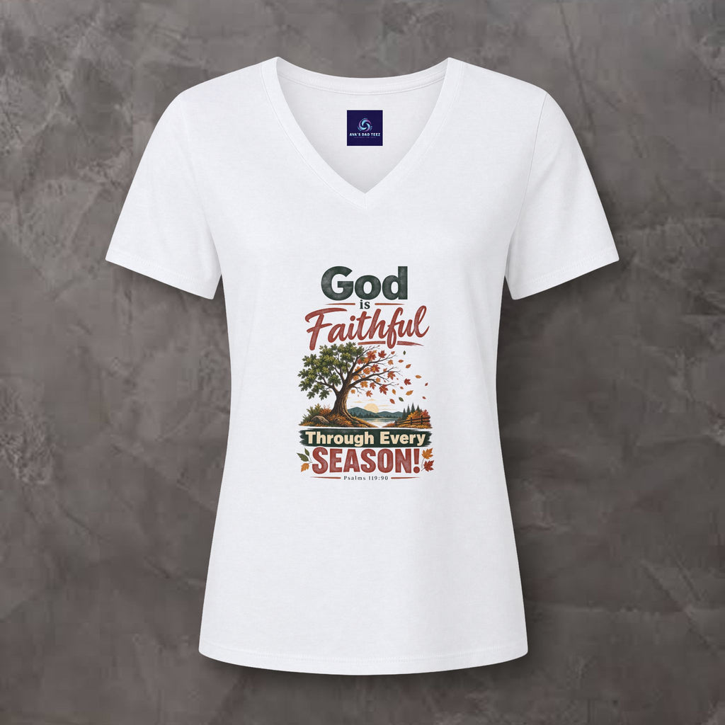 God is Faithful Through Every Season - Women's V-Neck Tee