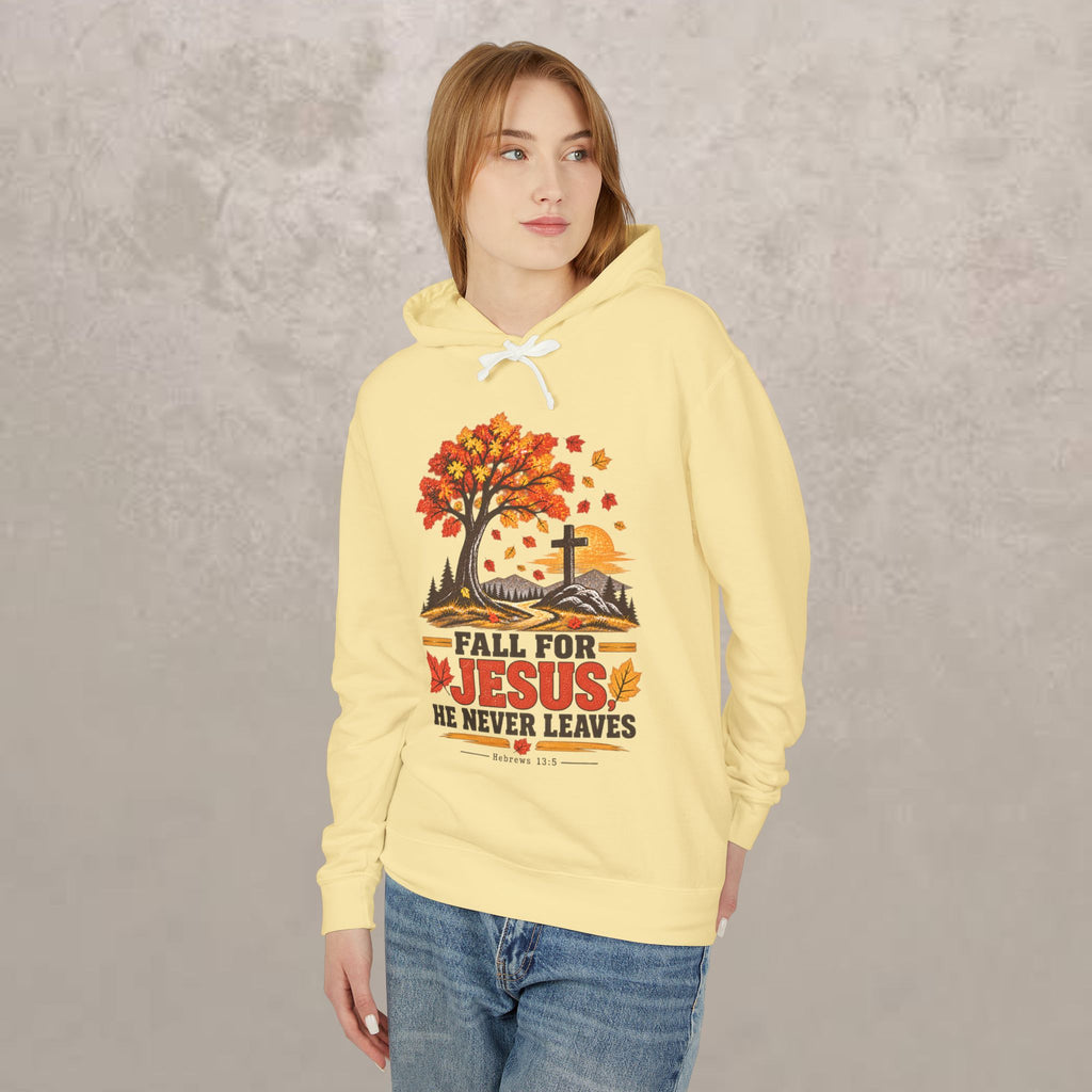 Fall for Jesus Hoodie — He Never Leaves - Autumn Christian Sweatshirt