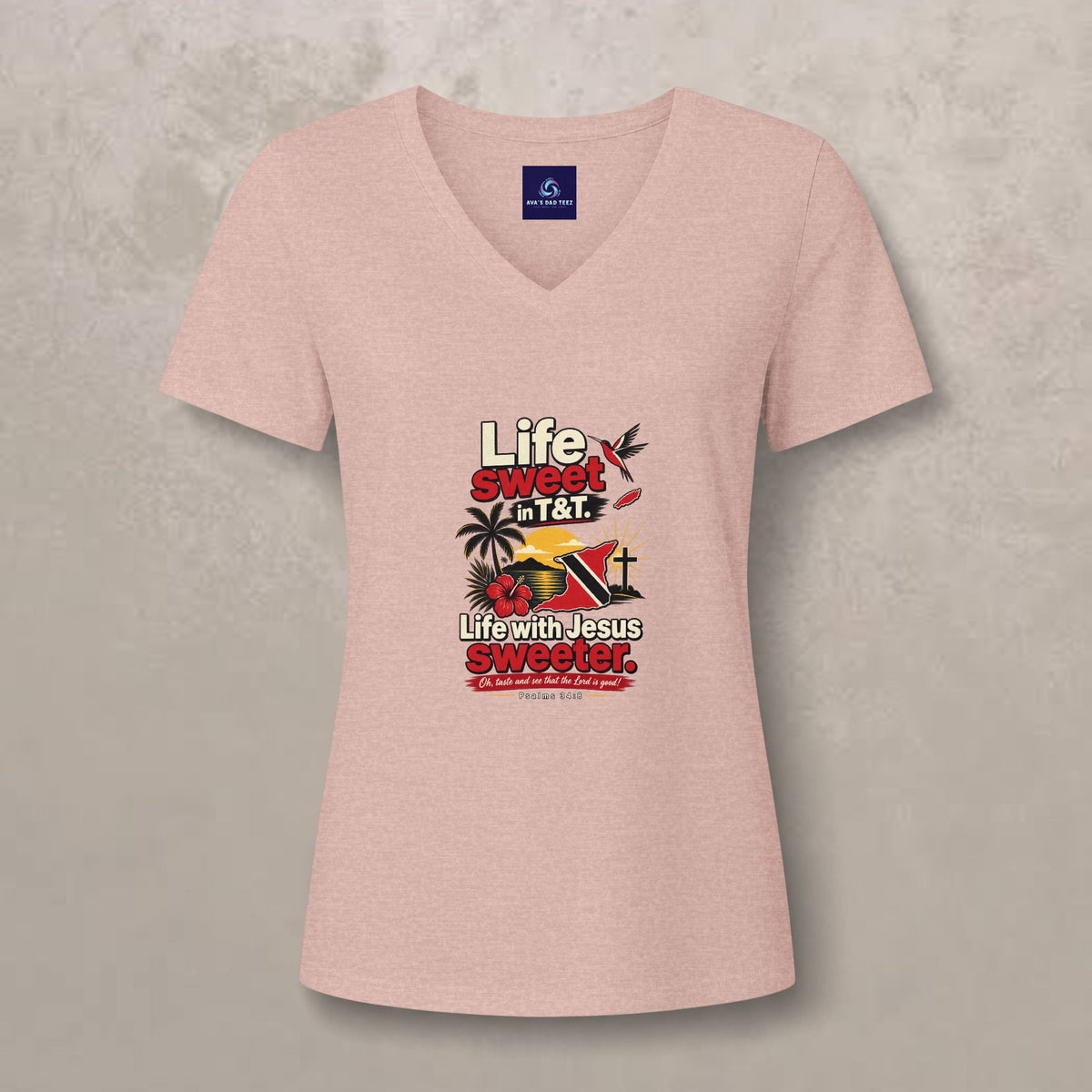 Life Sweet in T&T - Life with Jesus Sweeter - Trinidad Graphic V-Neck Tee